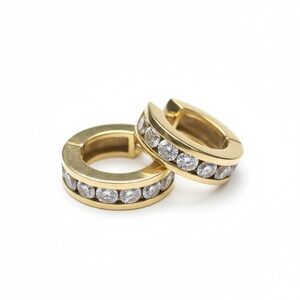 Vintage 90’s: 1 CT Diamond Huggies Earrings ☼ 12 Channel Set Round Stones ☼ 18K